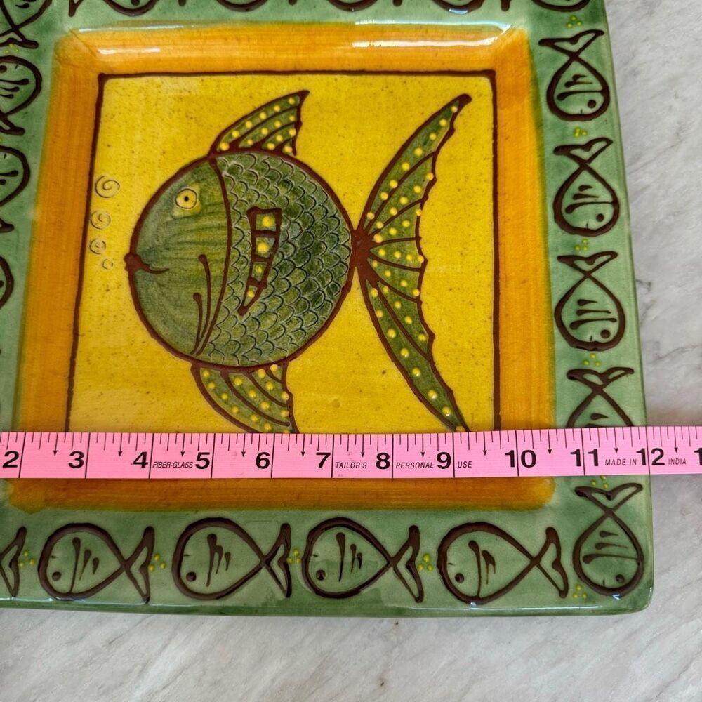 European handmade hand painted ceramic wall decor plate fish size 12x12 - Picture 5 of 5